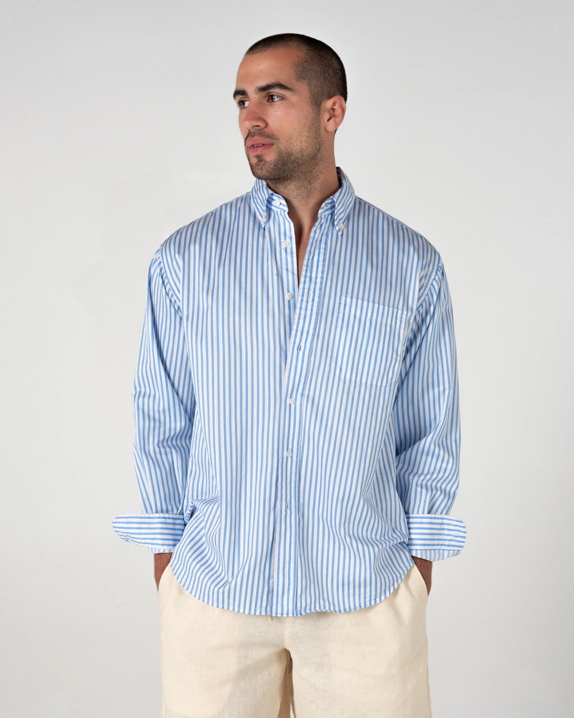 Relaxed Button Down in Butter Blue Stripe - Image 3