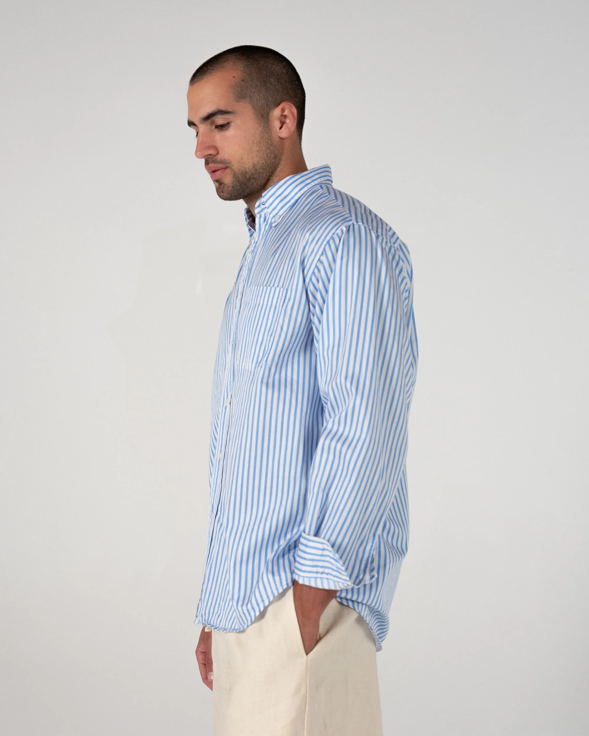 Relaxed Button Down in Butter Blue Stripe - Image 4